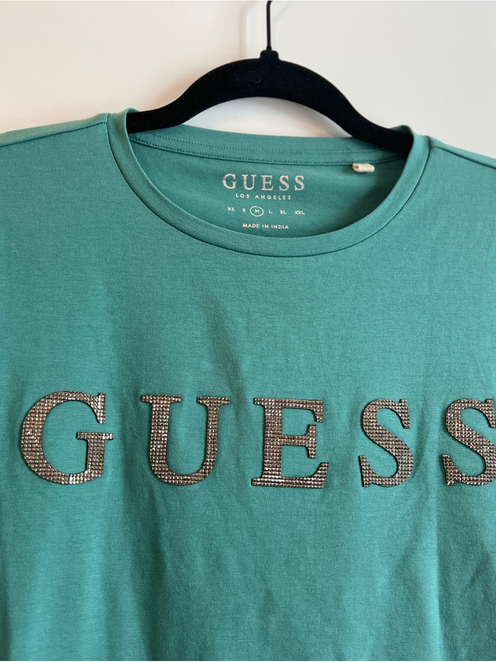 GUESS Factory Pepper Rhinestone Logo Tee Green Size M - Picture 4 of 7